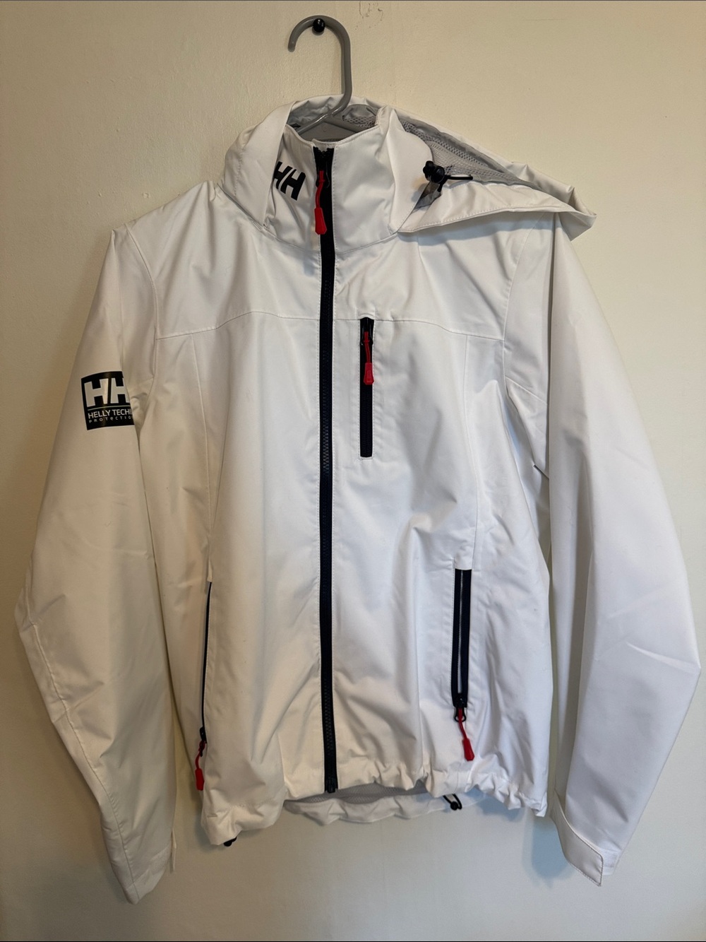 Helly Hansen White Hooded Waterproof Utility Jacket with Black Zippers